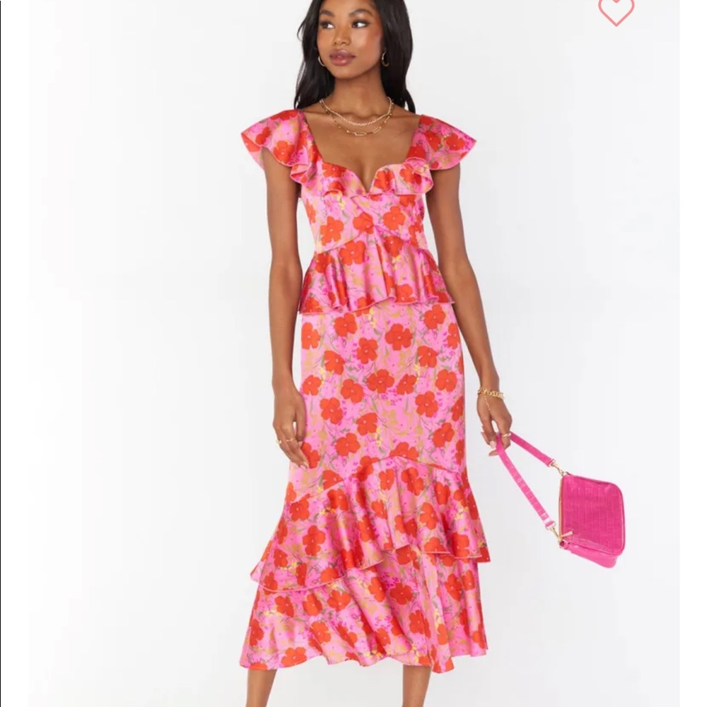 Show Me Your Mumu Pink and Red Floral Midi Dress